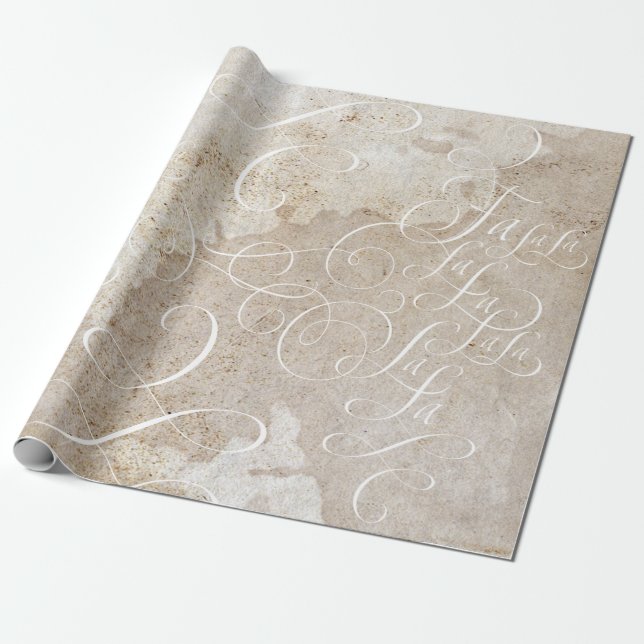 Fa la la - Deck the Halls - Christmas Calligraphy Wrapping Paper (Unrolled)