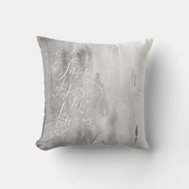 Fa la la - Elegant Frosty Grey Christmas Lettering Throw Pillow (Front)