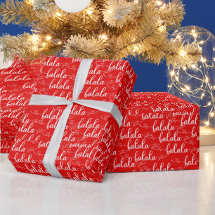 Fa la la Falala White Script Hearts Red Christmas Wrapping Paper
