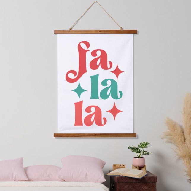 Fa La La - Festive Holiday Typography Design Hanging Tapestry (Bedroom)
