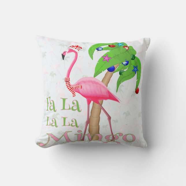 Fa La La Flamingo Xmas Throw Pillow (Front)
