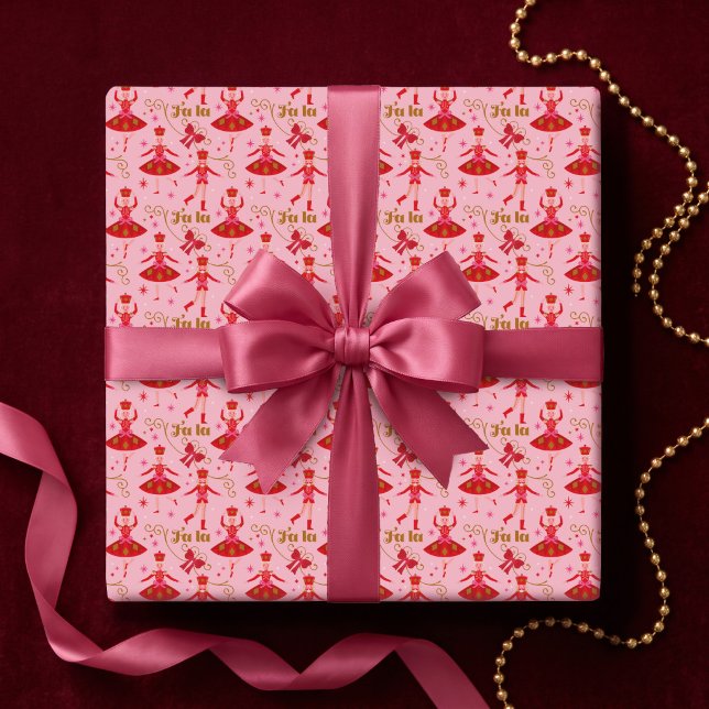 Fa La La Girly Pink Nutcracker Ballet Christmas Wrapping Paper (Fa La La Girly Pink Nutcracker Ballet Christmas Wrapping Paper)