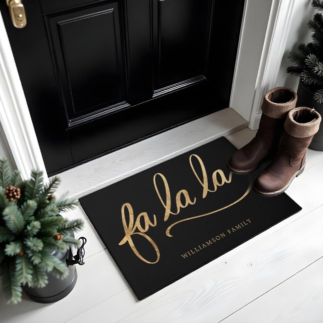 Fa La La Gold Script Typography Custom Family Doormat (Fa La La Gold Script Typography Custom Family Doormat)