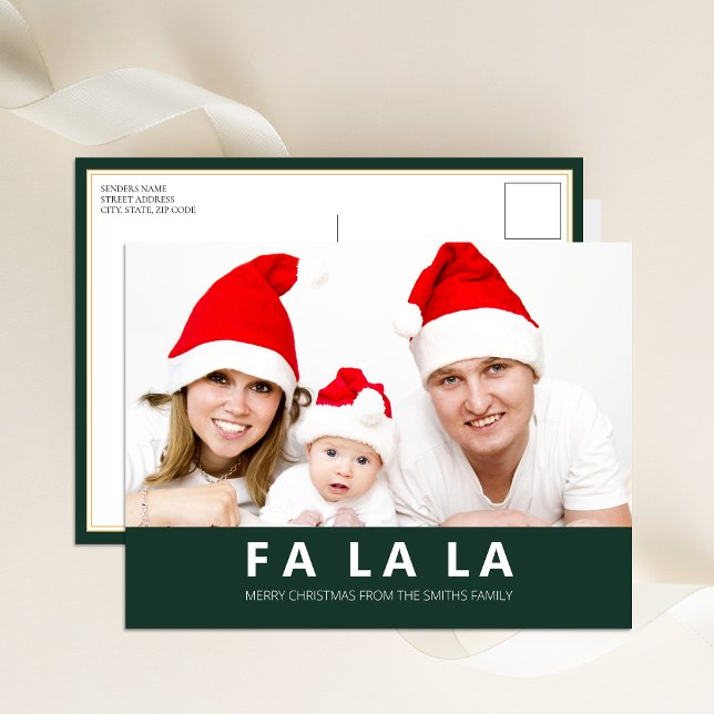 Fa La La Green Modern Christmas Photo Holiday Postcard (Creator Uploaded)