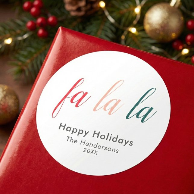 Fa La La Happy Holidays Modern Classic Round Sticker (Creator Uploaded)