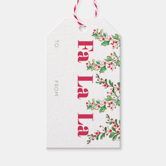 Fa La La Holly Christmas Present Gift Tag (Front)