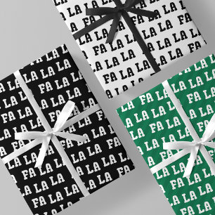 Fa La La La Black, White & Green Stylish & Fun Wrapping Paper Sheet