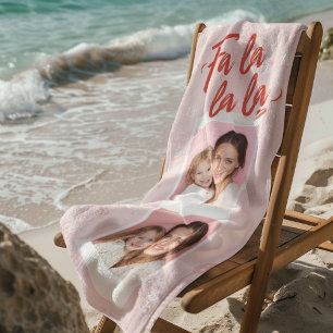 Fa La La La Blush Pink Christmas Photo  Beach Towel