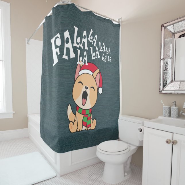 Fa La La La Christmas Chien chantant Douche Rideau (En situation)