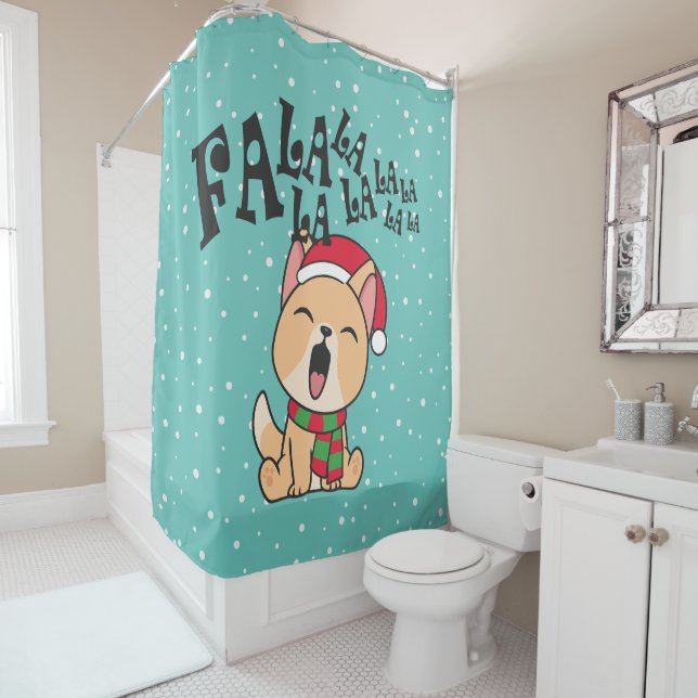 Fa La La La Christmas Dog Singing Shower Curtain (In Situ)