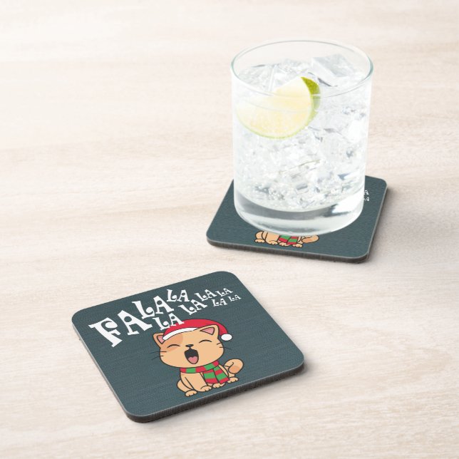 Fa La La La La Christmas Cat Singing | Coaster (Right Side)