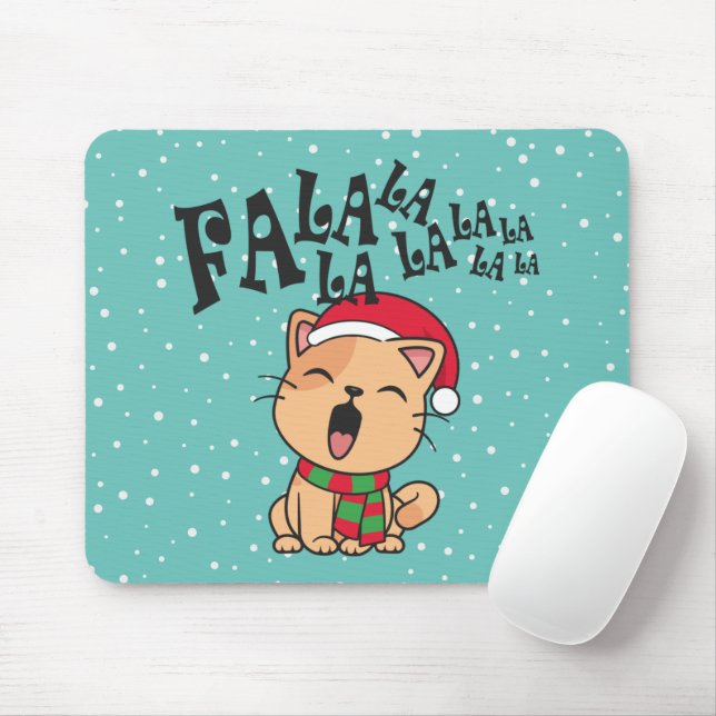 Fa La La La La Christmas Cat Singing | Mousepad (With Mouse)