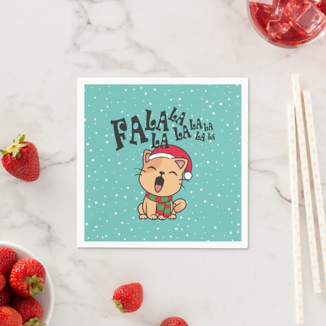 Fa La La La La Christmas Cat Singing | Napkin (Insitu)