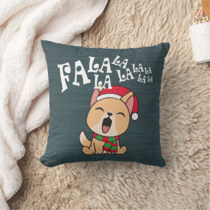 Fa La La La La Christmas Dog Singing Throw Pillow