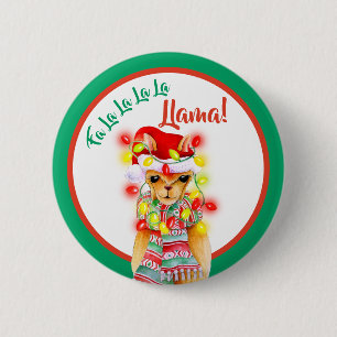 Fa la la la la llama whimsy watercolor Christmas 2 Inch Round Button