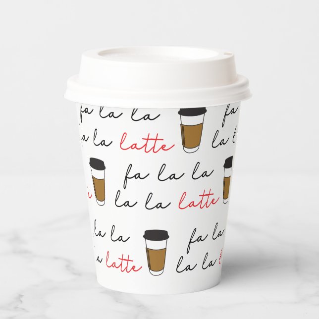 Fa la la la Latte Christmas Coffee Illustration Paper Cups (Front)