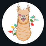 Fa la la la Llama Christmas Santa  Classic Round Sticker<br><div class="desc">Fa la la la Llama Christmas Santa</div>
