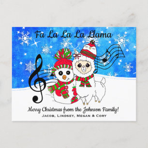 Fa La La La LLama Personalized Christmas Postcard