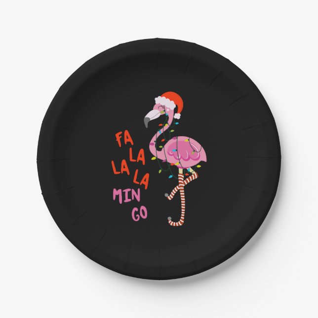 Fa La La La mingo Flamingo For Christmas Xmas Paper Plate (Front)