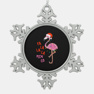 Fa La La La mingo Flamingo For Christmas Xmas Snowflake Pewter Christmas Ornament