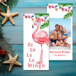 Fa La La La Mingo Photo Flamingo Christmas Card<br><div class="desc">This Fa La La La Mingo Holiday Christmas card features a watercolor pink flamingo dressed in a pink and white Santa hat and knee-high socks. There are colourful holiday lights with palm fronds. The back features your favourite photo a greeting and your signature. The greeting can be personalized to read...</div>