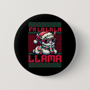 Fa La La La Party Llama Funny Christmas Ugly Sweat 2 Inch Round Button