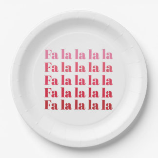 "Fa La La La" Pink Christmas Paper Plate