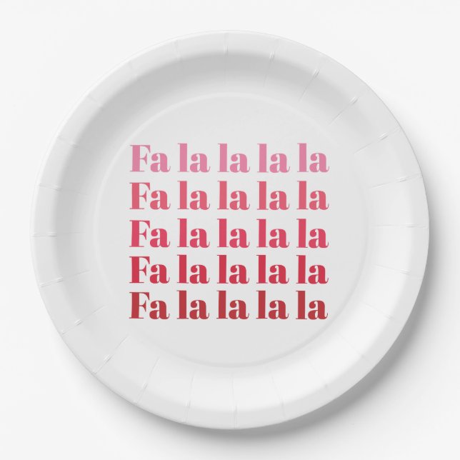 "Fa La La La" Pink Christmas Paper Plate (Front)