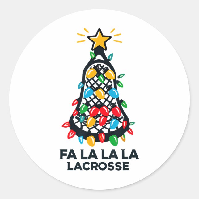 Fa La La Lacrosse Player Christmas Tree Lights Xma Classic Round Sticker (Front)