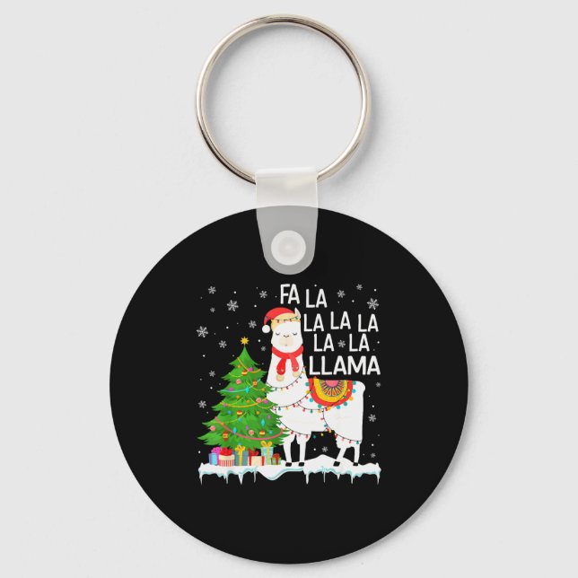 Fa La La Llama Christmas Funny Xmas Pyjamas Animal Keychain (Front)