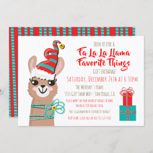 Fa la la Llama Favourite Things Gift exchange Invitation
