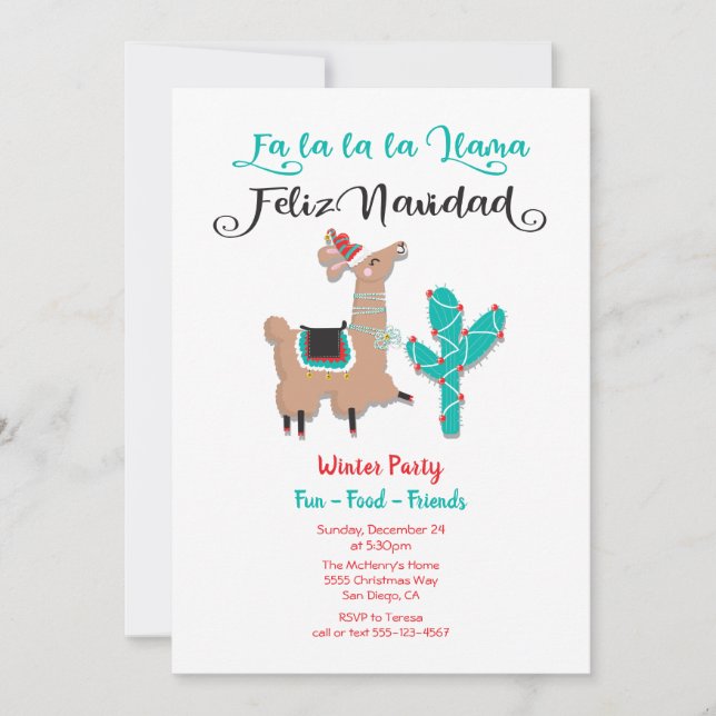 Fa la la Llama Feliz Navidad Holiday Party (Front)