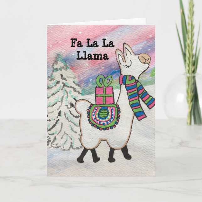 Fa La La Llama Fun Modern Holiday Card (Front)