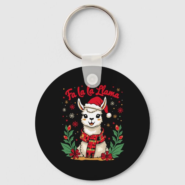 Fa La La Llama Funny Llama Christmas Alpaca Animal Keychain (Front)