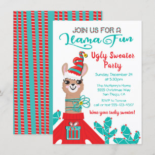 Fa la la Llama Ugly Christmas Sweater Party Invitation