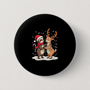 Fa La La Llama Xmas Lights Sloth Riding Llama Chri 2 Inch Round Button