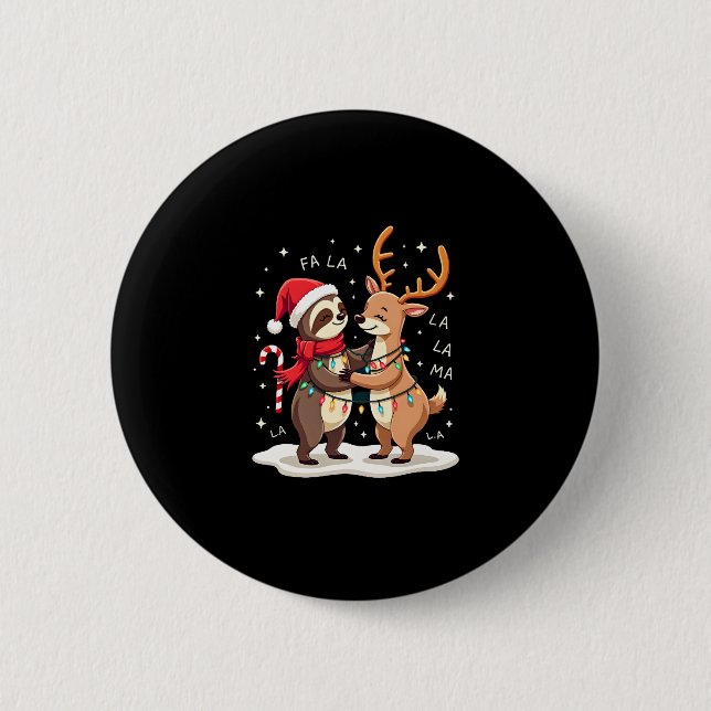 Fa La La Llama Xmas Lights Sloth Riding Llama Chri 2 Inch Round Button (Front)