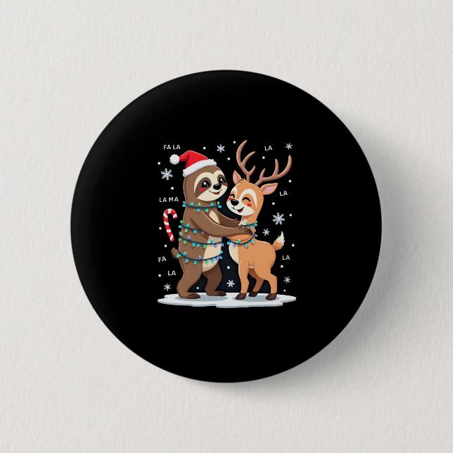 Fa La La Llama Xmas Lights Sloth Riding Llama Chri 2 Inch Round Button (Front)