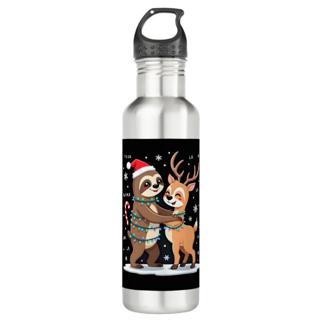 Fa La La Llama Xmas Lights Sloth Riding Llama Chri 710 Ml Water Bottle (Front)