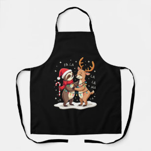 Fa La La Llama Xmas Lights Sloth Riding Llama Chri Apron