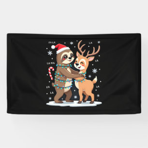 Fa La La Llama Xmas Lights Sloth Riding Llama Chri Banner