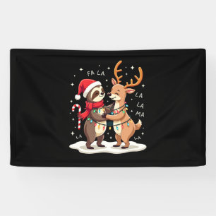 Fa La La Llama Xmas Lights Sloth Riding Llama Chri Banner