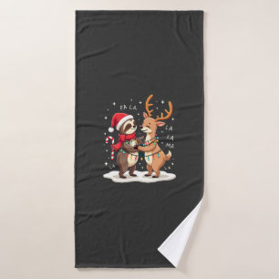 Fa La La Llama Xmas Lights Sloth Riding Llama Chri Bath Towel