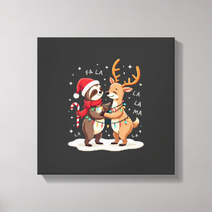 Fa La La Llama Xmas Lights Sloth Riding Llama Chri Canvas Print