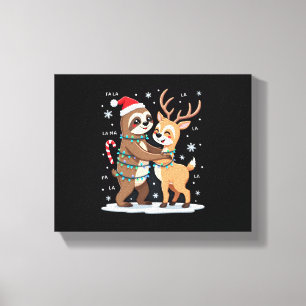 Fa La La Llama Xmas Lights Sloth Riding Llama Chri Canvas Print