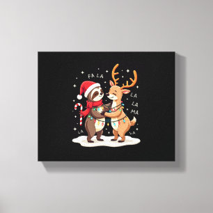 Fa La La Llama Xmas Lights Sloth Riding Llama Chri Canvas Print
