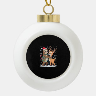 Fa La La Llama Xmas Lights Sloth Riding Llama Chri Ceramic Ball Christmas Ornament
