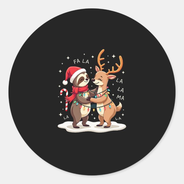 Fa La La Llama Xmas Lights Sloth Riding Llama Chri Classic Round Sticker (Front)
