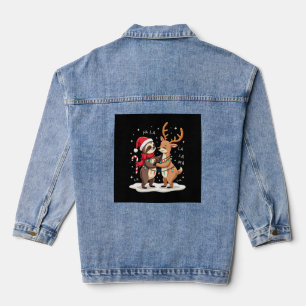Fa La La Llama Xmas Lights Sloth Riding Llama Chri Denim Jacket