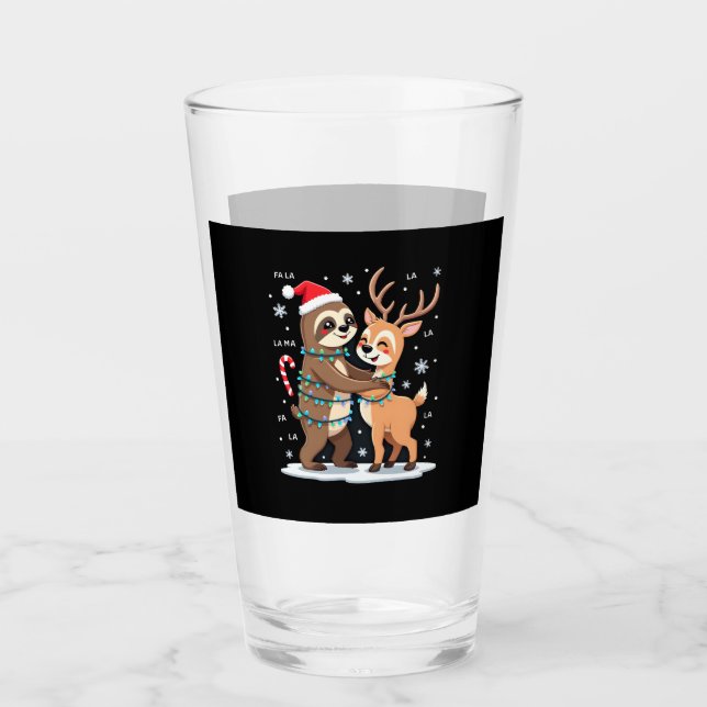 Fa La La Llama Xmas Lights Sloth Riding Llama Chri Glass (Front)